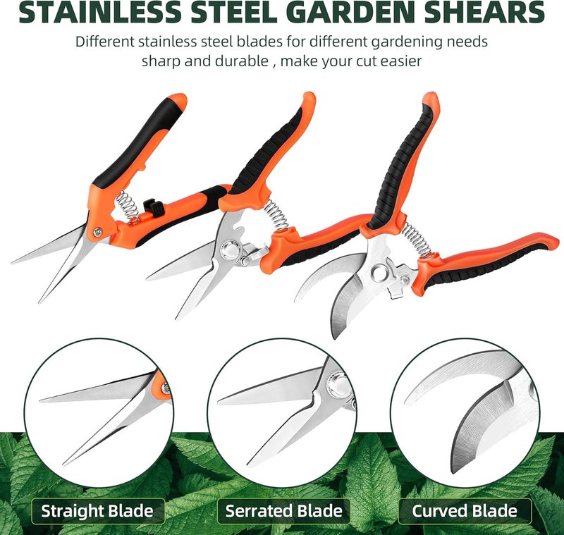 EWPJDK 3 Pack Garden Pruning Shears, Stainless Steel Shears, Gardening Shears, Scissors, Garden Clippers, Pruning Snips, Pruning Shears for Gardening Tools(Orange) - Image 3